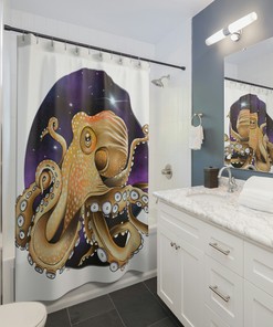 Galaxy Nebulae Stars Art Octopus Ocean Print Shower Curtain for Bathroom