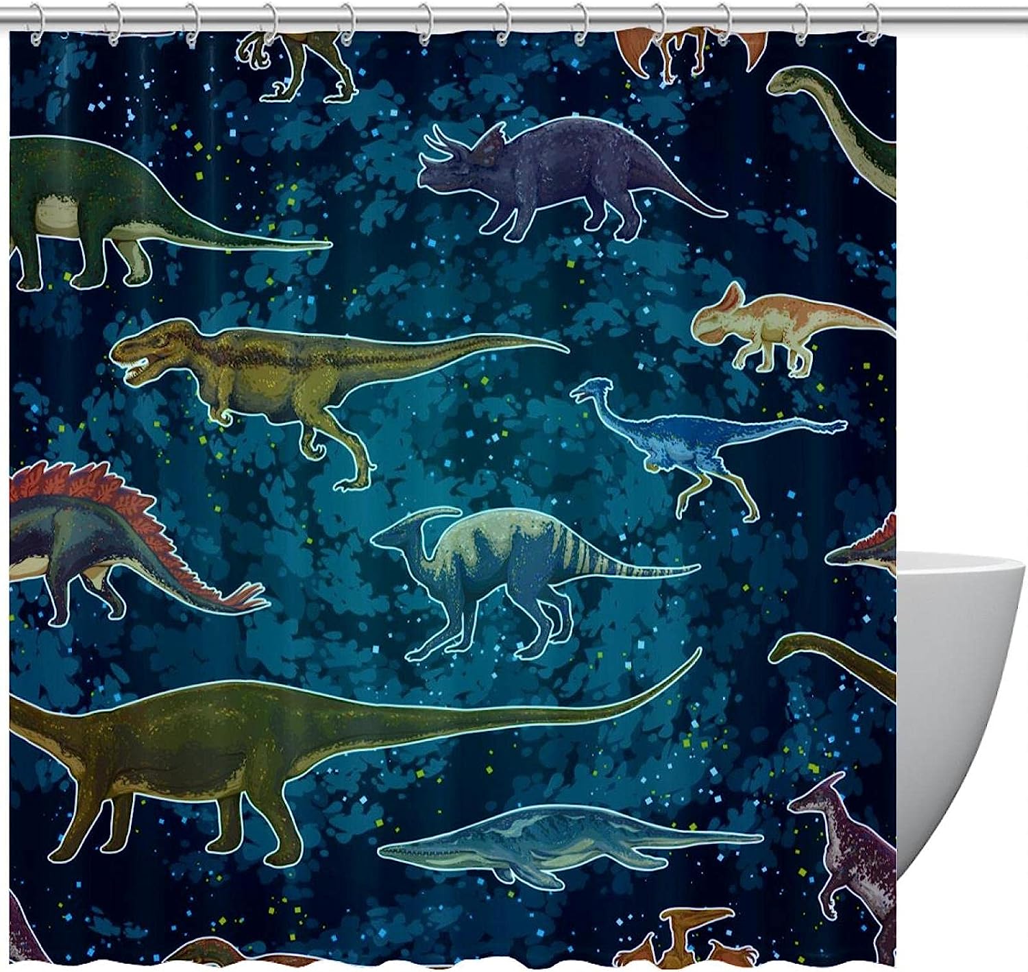 Galaxy Shower Curtain Alien Planet With Earth Moon Fantasy For Bathroom