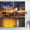 Galaxy Shower Curtain Moon Planet Earth Cosmos Print For Bathroom