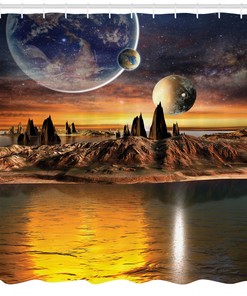 Galaxy Shower Curtain Moon Planet Earth Cosmos Print For Bathroom