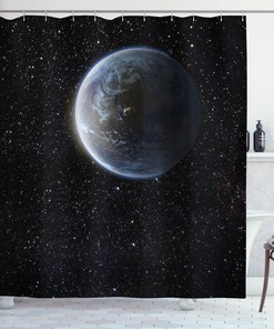 Galaxy Shower Curtain Moons Universe Earth Print For Bathroom