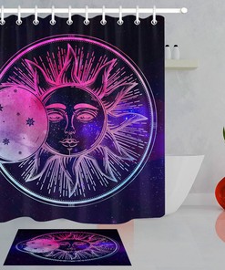 Galaxy Space Stars Moon Sun Design Waterproof Fabric Shower Curtain For Bathroom