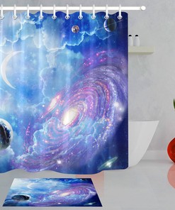 Galaxy Space Universe Moon Waterproof Shower Curtain Bathroom Curtain
