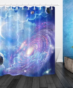 Galaxy Space Universe Moon Waterproof Shower Curtain Bathroom Curtain