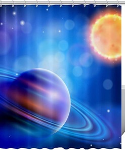 Galaxy Starry Sky Bright Planets Sun Shower Curtain Waterproof Washable Fabric For Bathroom