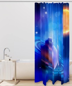 Galaxy Starry Sky Bright Planets Sun Shower Curtain Waterproof Washable Fabric For Bathroom