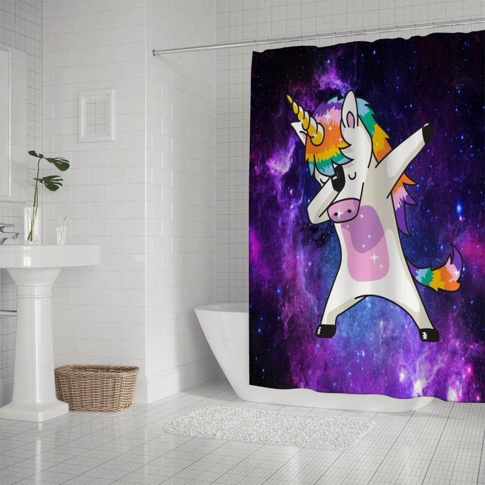 Galaxy Unicorn Dab Shower Curtain for Bathroom Decor, Playful Design