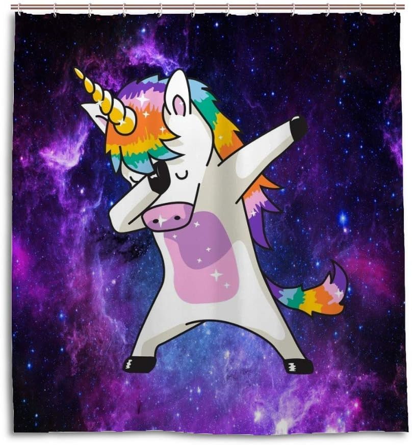 Galaxy Unicorn Dab Shower Curtain for Bathroom Decor, Playful Design