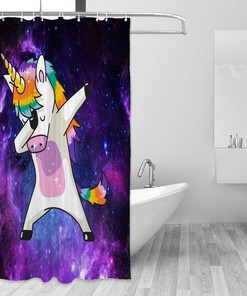 Galaxy Unicorn Dab Shower Curtain for Bathroom Decor, Playful Design