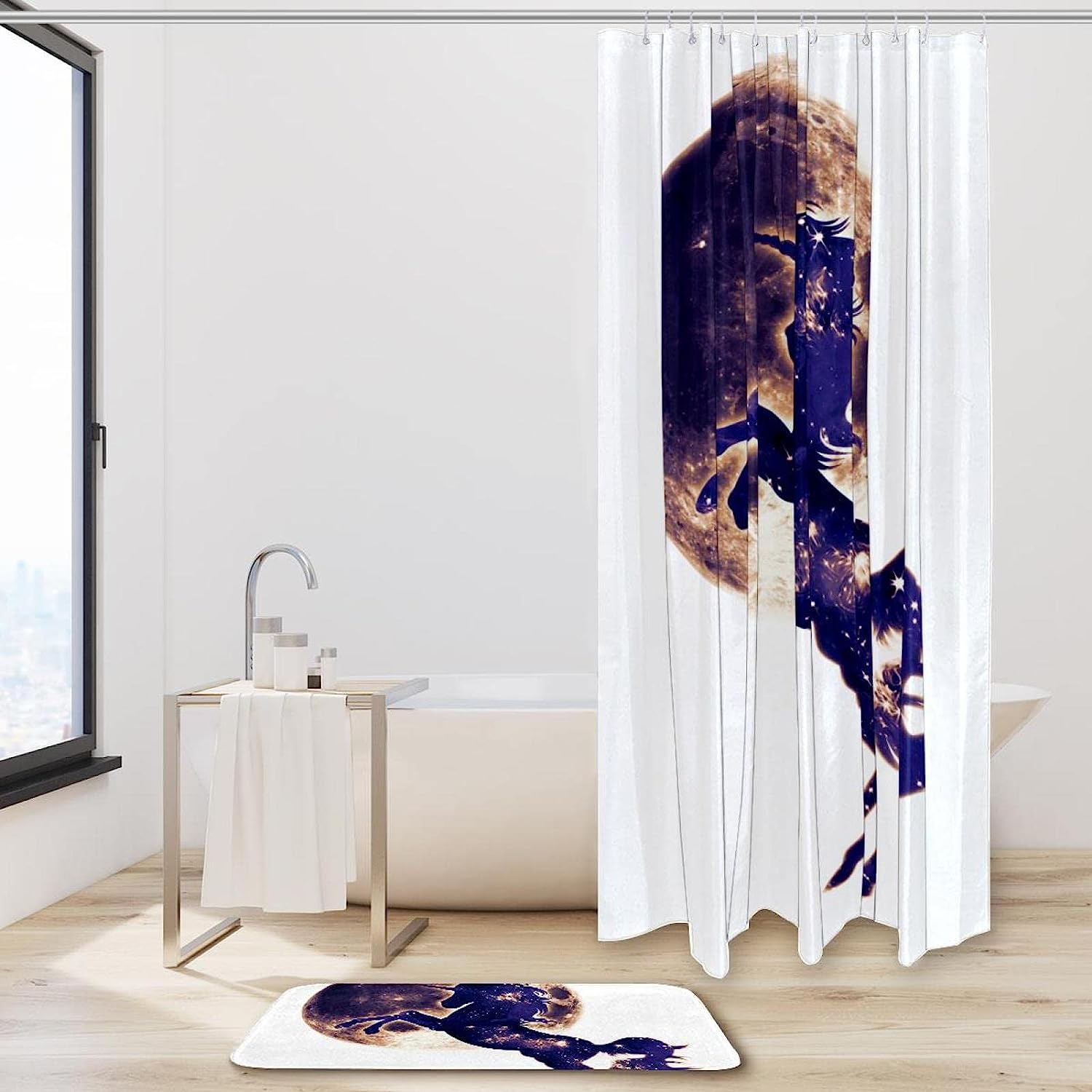 Galaxy Unicorn Print Shower Curtain to bring some sparkle into your bathroom