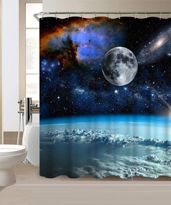 Galaxy Universe Shower Curtain, Magical Fantasy Bath Curtain for Boys Bathroom