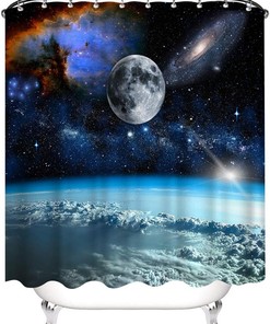 Galaxy Universe Shower Curtain, Magical Fantasy Bath Curtain for Boys Bathroom