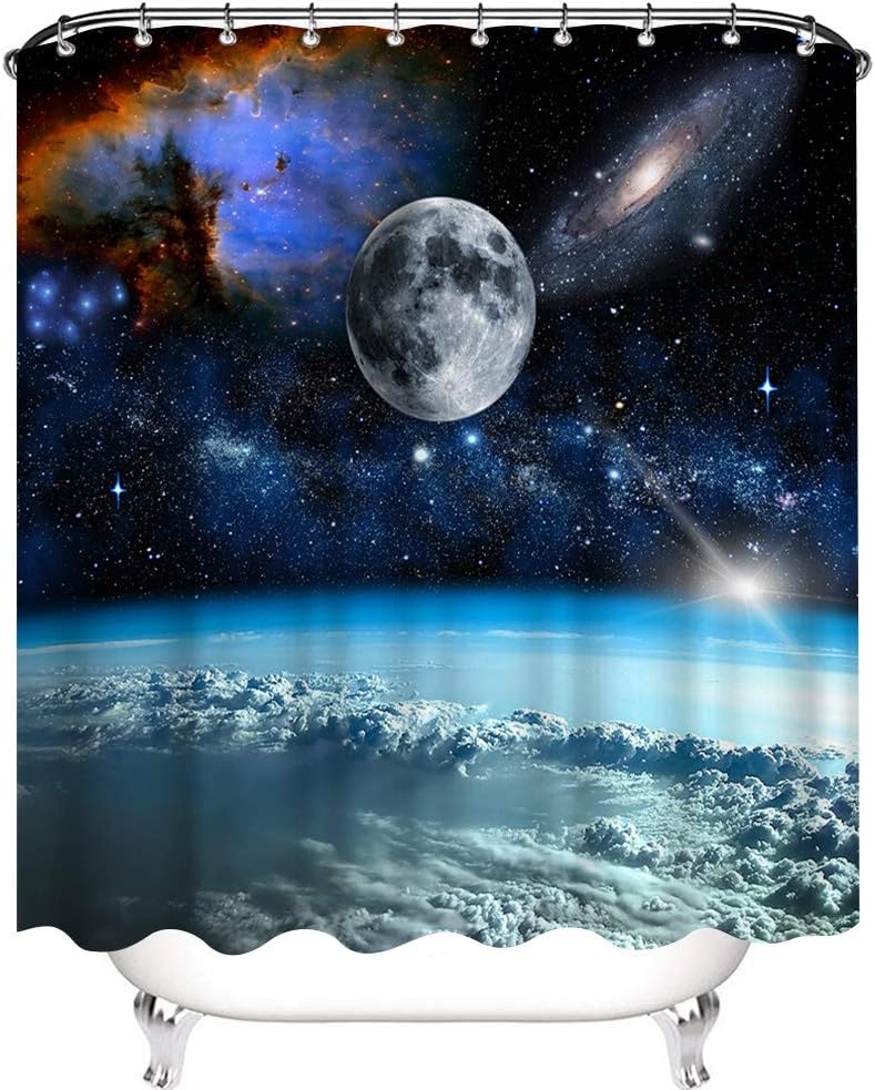 Galaxy Universe Shower Curtain, Magical Fantasy Bath Curtain for Boys Bathroom