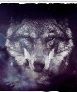 Galaxy Wolf Bathroom Decor Shower Curtain, RASHU Waterproof Fabric Bath Curtain Set