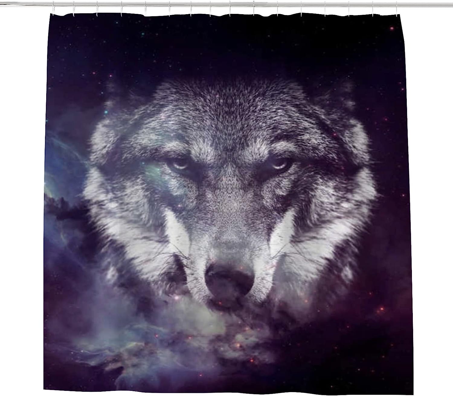 Galaxy Wolf Bathroom Decor Shower Curtain, RASHU Waterproof Fabric Bath Curtain Set
