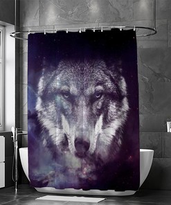 Galaxy Wolf Bathroom Decor Shower Curtain, RASHU Waterproof Fabric Bath Curtain Set