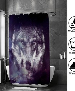 Galaxy Wolf Bathroom Decor Shower Curtain, RASHU Waterproof Fabric Bath Curtain Set
