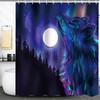 Galaxy Wolf Northern Lights Shower Curtain | Howling Wolf Spirit Aurora Borealis Kids Bathroom Decor
