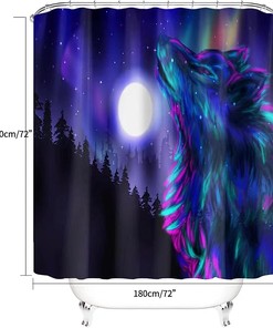 Galaxy Wolf Northern Lights Shower Curtain | Howling Wolf Spirit Aurora Borealis Kids Bathroom Decor