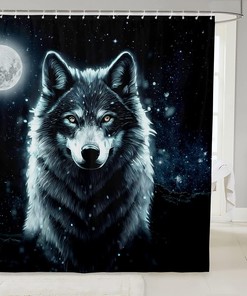 Galaxy Wolf Starry Sky Moon Shower Curtain for Kid Boys Teen Room Decor