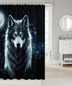 Galaxy Wolf Starry Sky Moon Shower Curtain for Kid Boys Teen Room Decor