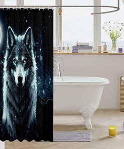 Galaxy Wolf Starry Sky Moon Shower Curtain for Kid Boys Teen Room Decor