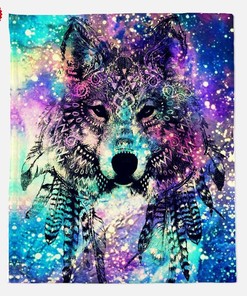 Galaxy Wolf Watercolour Blanket for Nature Lovers and Animal Enthusiasts 