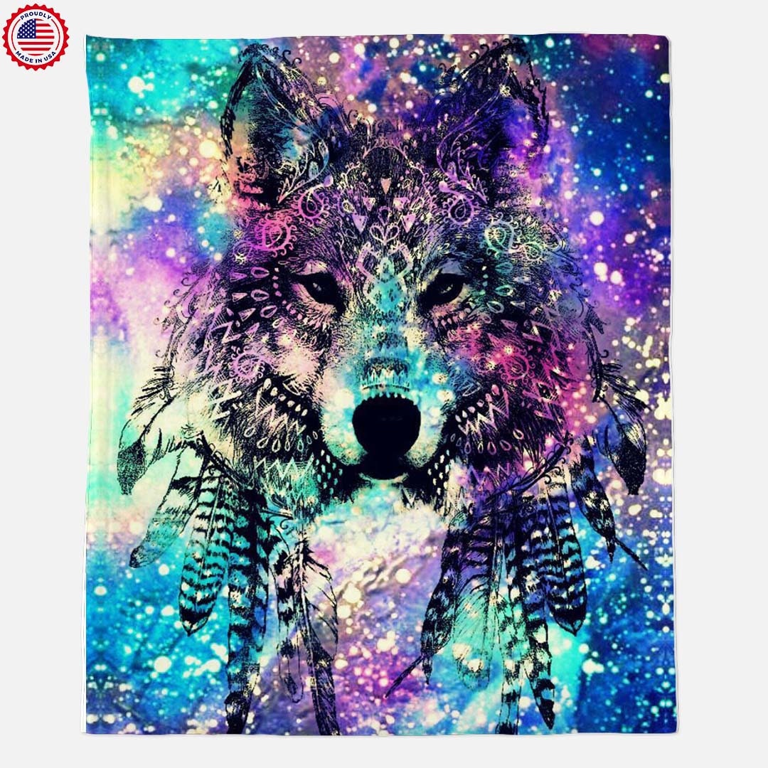 Galaxy Wolf Watercolour Blanket for Nature Lovers and Animal Enthusiasts