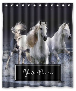 Galloping Horses Personalized Shower Curtain, Waterproof Curtain with Custom Quote, Great Gift Idea