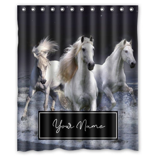 Galloping Horses Personalized Shower Curtain, Waterproof Curtain with Custom Quote, Great Gift Idea