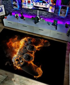 Game Controller Area Rug for Boys' Gaming Room - Full Sized Personalized Gaming Carpet for Boys M01