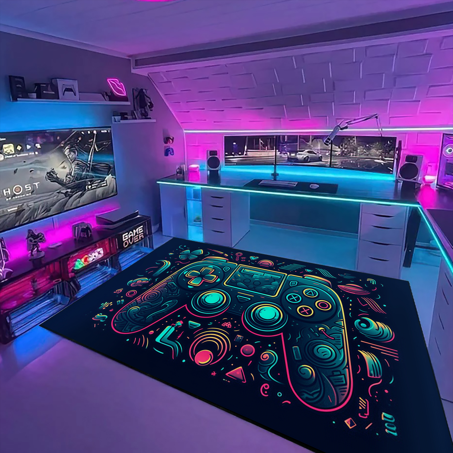 Game Controller Area Rug for Boys Room - Custom Large Game Rug for Game Room T12