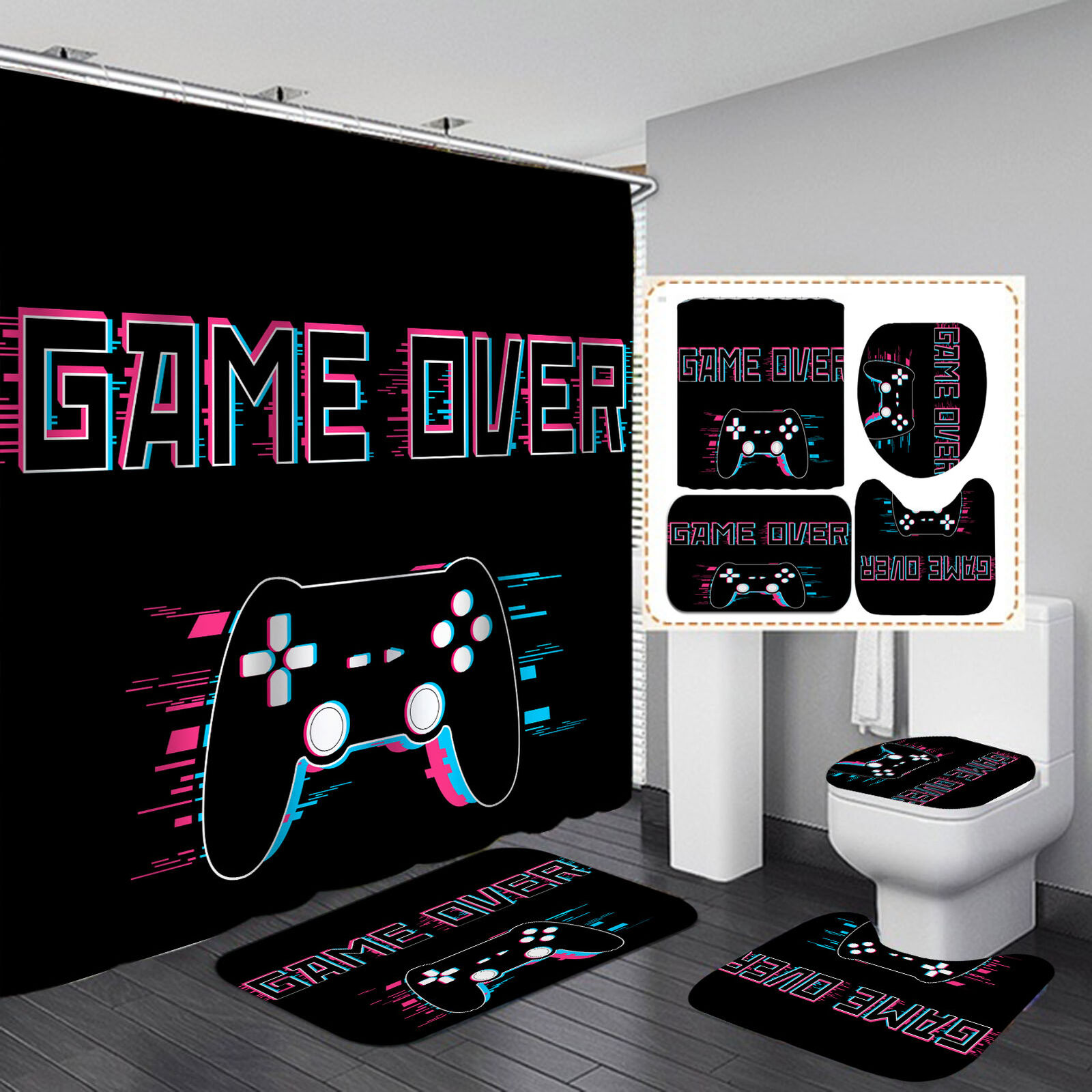 Game Controller Bathroom Shower Curtain for Video Game Lovers