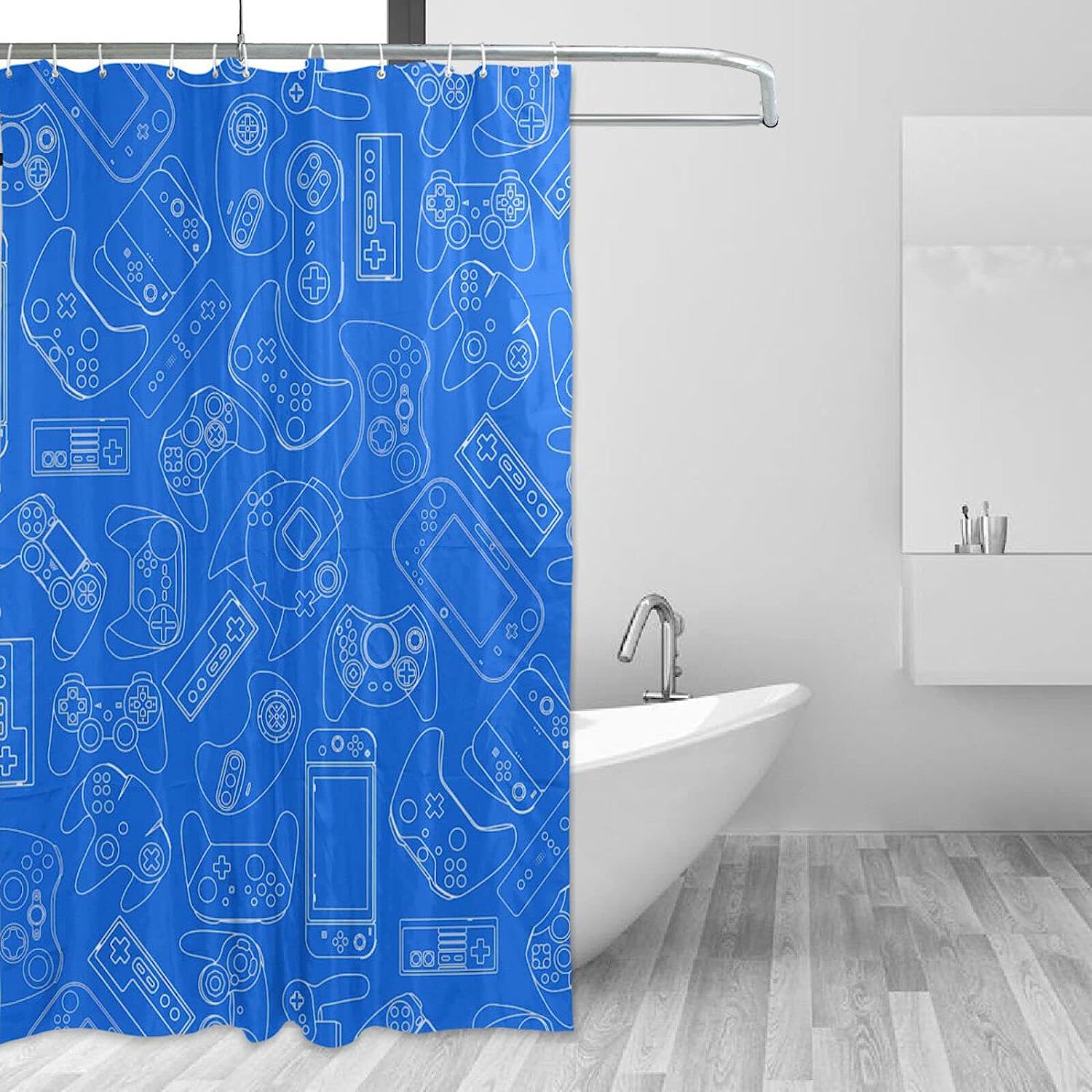 Game Handles Shower Curtain - Waterproof Bath Accessory by WELLDAY with Shower Curtain Ideas
