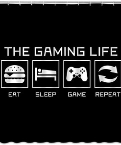 Game Life Shower Curtain With Gamer Quotes For Creative Bathroom Decor