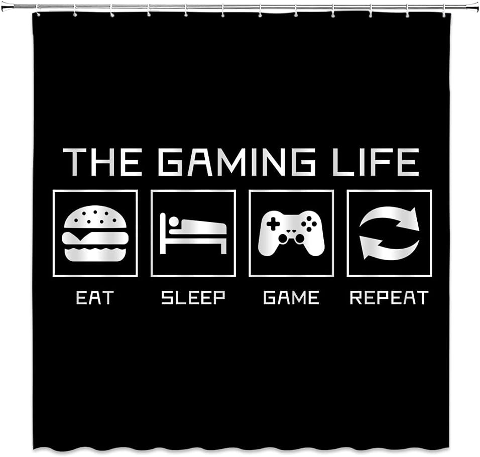 Game Life Shower Curtain With Gamer Quotes For Creative Bathroom Decor