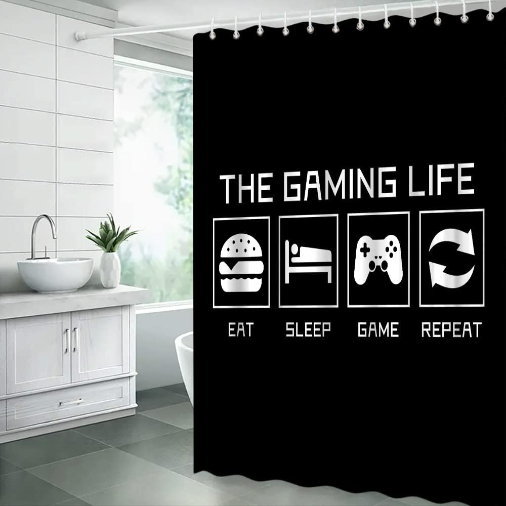 Game Life Shower Curtain With Gamer Quotes For Creative Bathroom Decor - Image 2