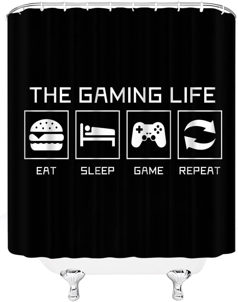 Game Life Shower Curtain With Gamer Quotes For Creative Bathroom Decor - Image 3