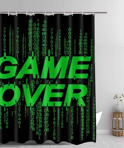 Game Over Video Gaming Shower Curtain For Young Adults' Bathroom Decor 