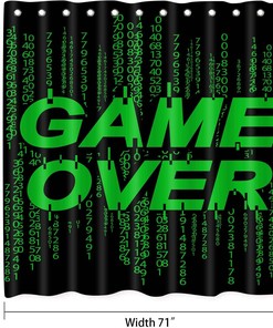 Game Over Video Gaming Shower Curtain For Young Adults' Bathroom Decor