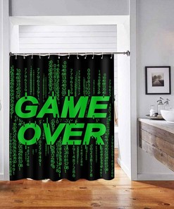 Game Over Video Gaming Shower Curtain For Young Adults' Bathroom Decor 