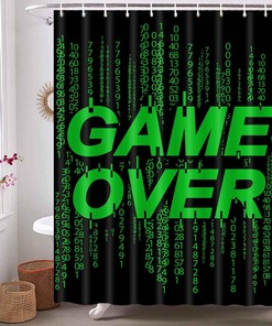 Game Over Video Gaming Shower Curtain For Young Adults' Bathroom Decor 
