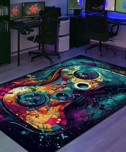 Game Room Carpet with Controller Design - Personalized Area Rug for Living Room or Bedroom - Vintage Style Game Room Decor M35