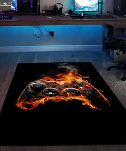 Game Room Carpet with Controller Design - Personalized Large Game Rug for Teen Boys - Non Slip Bathroom Rugs Washable M03