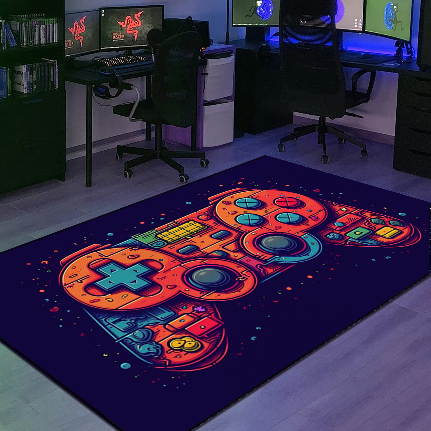 Game Room Carpet with Controller Design - Personalized Large Game Rug for Teen Boys - Vintage Style Game Room Decor M29 - Image 2