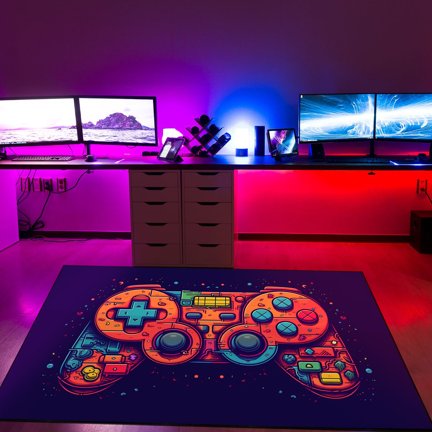 Game Room Carpet with Controller Design - Personalized Large Game Rug for Teen Boys - Vintage Style Game Room Decor M29 - Image 3