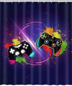 Game Room Console Controller Funny Joypad Shower Curtain - Gamer Bathroom Decor