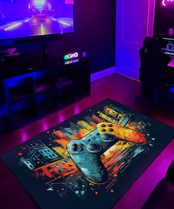 Game Room Themed Area Rug for Boys - Customized Gamer Rug with Game Room Rugs for Living Room