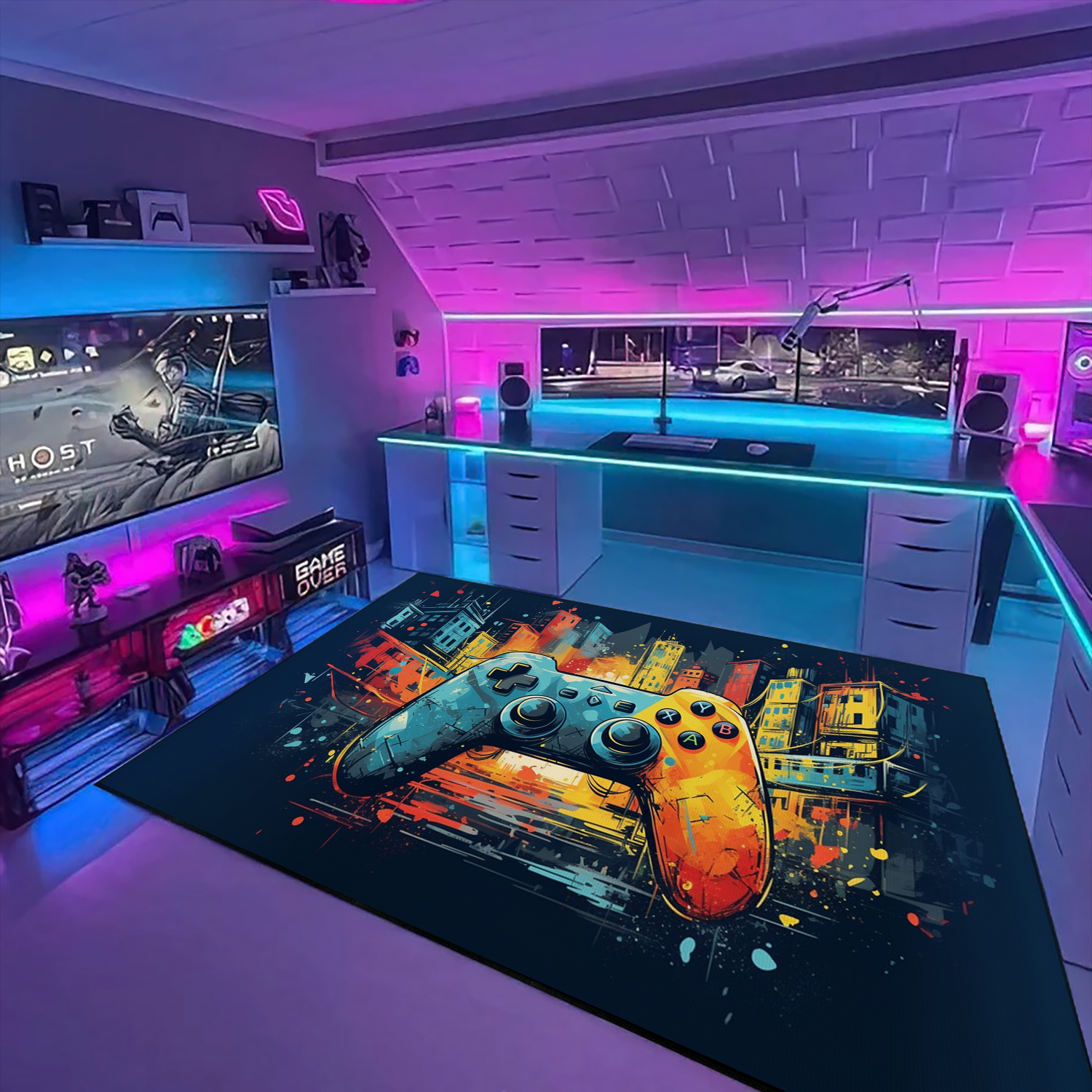 Game Room Themed Area Rug for Boys - Customized Gamer Rug with Game Room Rugs for Living Room - Image 2