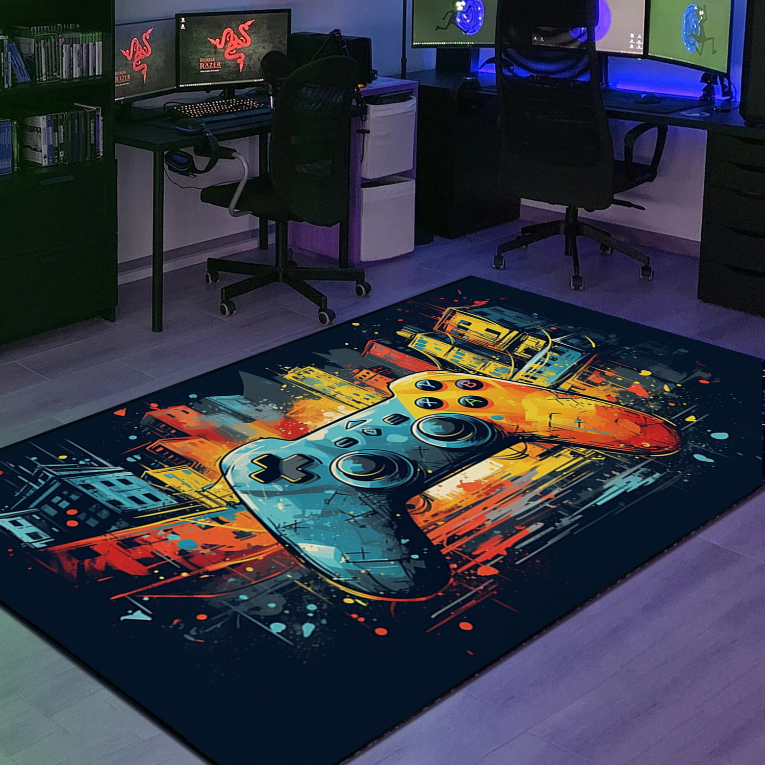 Game Room Themed Area Rug for Boys - Customized Gamer Rug with Game Room Rugs for Living Room - Image 3